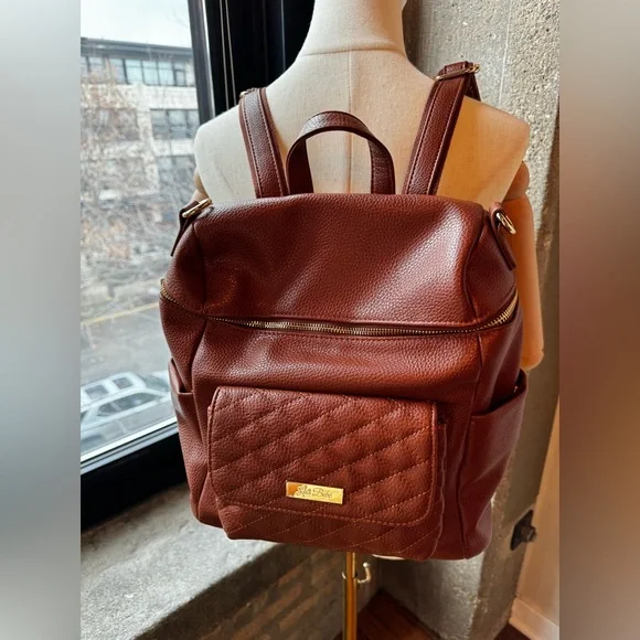 NWT Luli Bebe Petit Monaco Diaper Backpack – Caramel Brown Vegan Leather - Picture 1 of 8